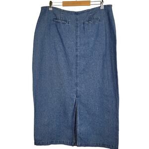 Vintage Y2K 100% Cotton Denim Skirt with Front Patch Pockets and Slit, Size 18